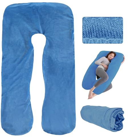 MEGYAD Funda de almohada de embarazo, en forma de U, funda de almohada para el cuerpo, funda de repuesto para cojín de lactancia, cojín cómodo, lavable a máquina, 140 x 80 cm, azul oscuro