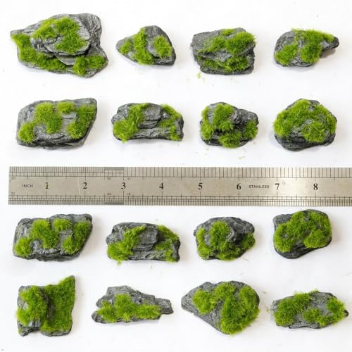 Kai Dream 12-Piece Artificial Flocking-Covered Slate Rocks, Gray Wooden Decorative Stones for Terrariums, Model Railways, Miniature Gardens, Zen Garden, Diorama Supplies