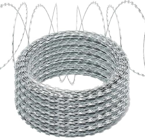 Elastisk taggtråd stängsel, spiraltråd för högsäkerhets gårdar och trädgårdar, skyddande upprullad diameter 45 cm, perfekt för starka höljen