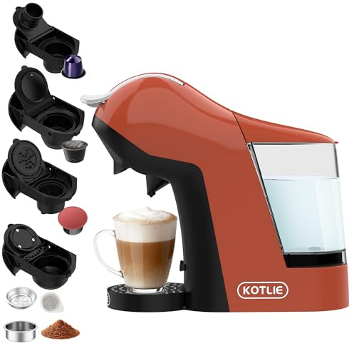 Macchina da caffè a capsule, per Nespresso, per Dolce Gusto, per A Modo Mio, caffè in polvere (44 mm) e caffè macinato. Tre impostazioni di temperatura e sette regolazioni del volume dell'acqua