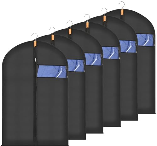 Sevenpers Fundas Ropa Armario Negro 60x80cm Juego 6, Antipolvo Impermeable Antihumedad, Funda con Cremallera y Ventana Transparente, Transpirable Funda Traje para Camisas, Chaquetas y Ropa Corta