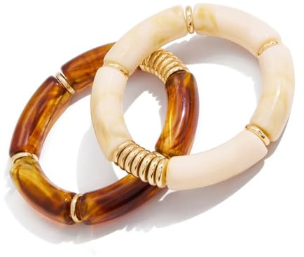 LAIOUSN Elegantes Bambus-inspiriertes Armreif-Set, Edelstahl-Harz-Armbänder, bequem, stapelbar für den täglichen Gebrauch, elegantes Design, Armband, Eine Größe, Wie beschrieben