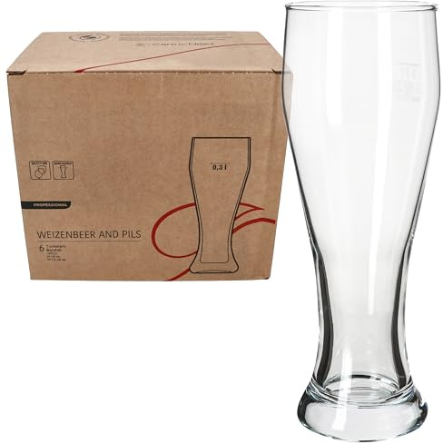 MamboCat Seppl - Set di 6 bicchieri da birra per bambini, 0,3 l, calibrati, 6 persone, piccolo bicchiere da birra bianca con forma sottile, grano lievito, casa, ristorante e casa