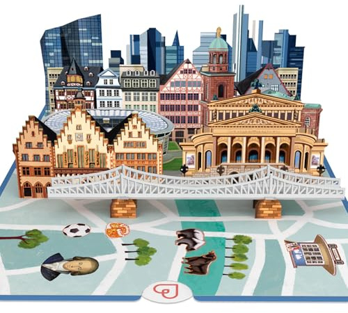 papercrush® pop-up-kort Frankfurt – speciell kupong eller pengagåva för Frankfurtresa, 3D-presentkort eller hotellkupong till födelsedag, presentidé för en stadsresa i Tyskland