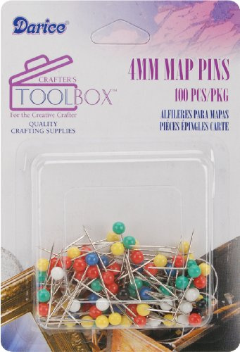 Darice 4mm Map Pins with Colored Heads, Assorted Color