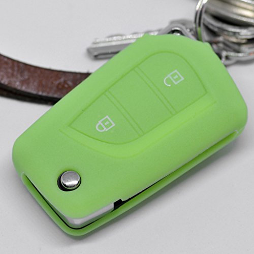 Soft Case Schutz Hülle Auto Schlüssel für Toyota Aygo Citroen C1 Peugeot 108 / Farbe: Fluoreszierend Grün (leuchtet im Dunkeln!)