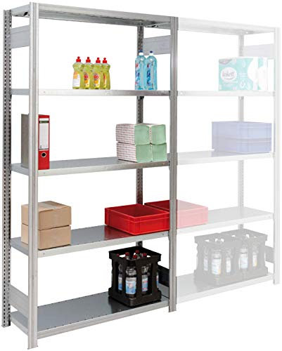 Regalwerk BERT Lagerregal Plus LR 350|6 Grundfeld 2500 x 1285 x 400 mm - mit Längenriegel - Fachlast 350 kg - 6 Fachböden