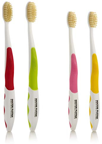 MOUTHWATCHERS Soft Flossing Manual Toothbrush, Family Pack, 2 Adult 2 Kids