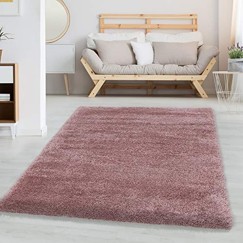 Carpettex Hochflor Teppich Wohnzimmer Shaggy Flokati Teppich Modern Einfarbig 200 x 290 cm Rosa - Teppich Schlafzimmer Weich Flauschig Waschbar Teppich Küche Esszimmer - Langflor Teppiche