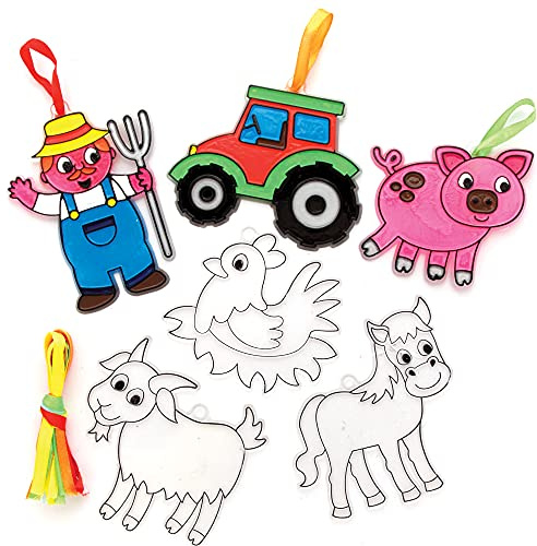 Baker Ross FE538 Farm Suncatcher Craft - Pack of 10, Stained Glass Effect for Kids to Decorate and Display for Arts and Craft Activities