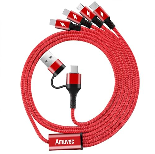 Amuvec USB A/C auf 4 in 1 Multi Ladekabel, 3A Schnellladekabel 1.2M Auto