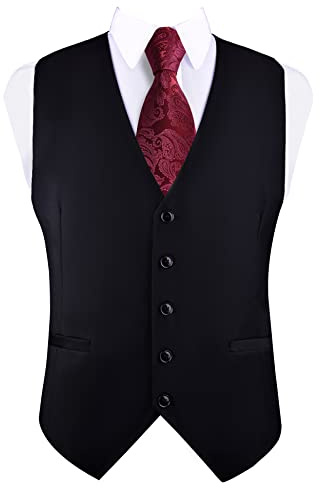 Black Men's Suit Vest Business Formal Dress Vests Waistcoat Classic Slim Fit Wedding Party Vest Suit or Tuxedo with Pockets (Black,XL)