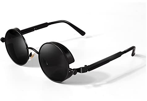 GQUEEN Retro Runde Steampunk Polarisierte Sonnenbrille Herren Damen UV400,MTS2