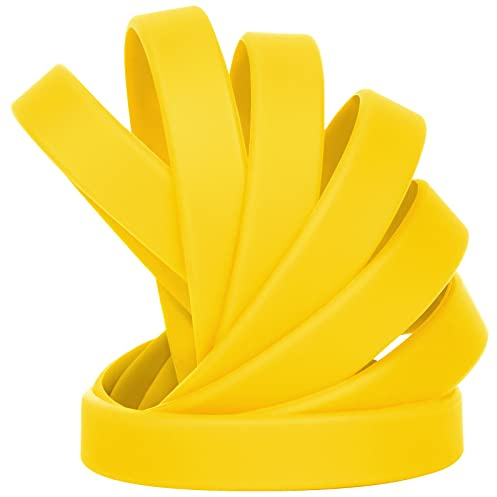 LVNRIDS 50 pezzi Braccialetti in Silicone Giallo, 18 cm Riutilizzabile Braccialetti Elastici in Gomma per Bambini e Ragazzi, Bracciale Colorati per Feste, Eventi, Festival Musicali,Sport