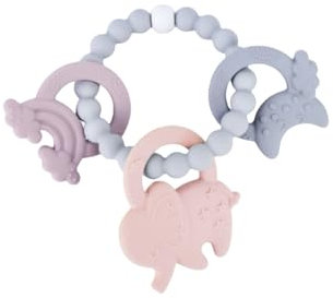 Beißring, ab dem 2 Lebensmonat, Abwechslungsreich, Hygienisch Easy Clean, sanfte Form und sanftes Design. Geprüft Schadstoffrei und Sicher. (Mauve, Dunkelpink, Bleiern)