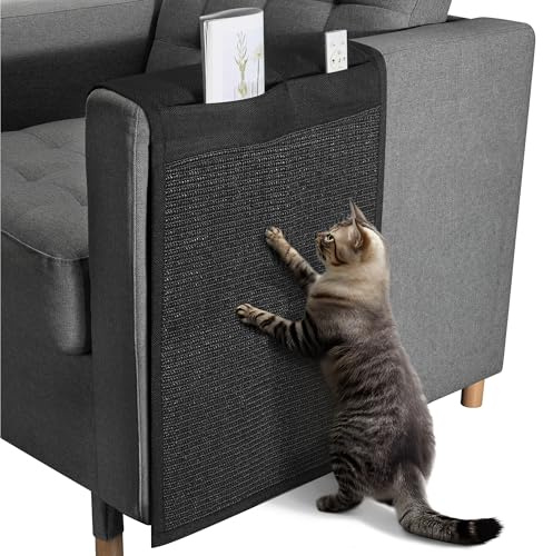 Navaris Cat Scratch Sofa Protector with Storage Space - Durable Sisal Pad - Scratcher Mat to Stop Cats Scratching Furniture - Indoor Cat Scratch Pads Suitable for All Sofas - Black