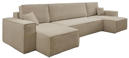VENASI MÖBEL Hugo U-Form Ecksofa mit Schlaffunktion und Bettkasten, Sofa Eckcouch U Form Schlafsofa (Braun)