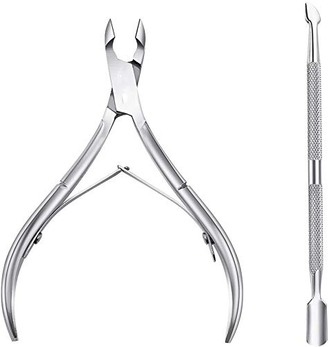 Cuticle Nipper Set, Cuticle Cutter Trimmer and Cuticle Pusher with Non-slip Protective Coating Handle Stainless Steel Cuticle Cutter Clipper Durable Cuticle Nipper and Remover