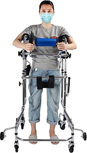 Lauflernhilfe für Senioren mit Sitz - Tragbarer Gehwagen für Behinderte Erwachsene - Rehabilitationstraining Gehgestell - Höhenbereich 150-180cm