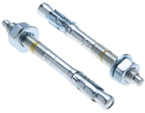 M8 Schwerlastanker 8 mm x 50 mm Durchsteckanker für 5 mm Dicke Befestigung, Gewindestiftschraube, verzinkter Keilanker mit Unterlegscheibe, Mutter, Tiefenmarkierung und Spreizkonus, Packung mit 10