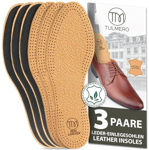 TULMERO 3 paia di solette in pelle per uomo e donna - Solette per scarpe in pelle anti-sudore misura 44