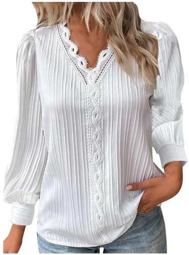 Generisch Ropa embarazada Vestido de invierno Blusa de manga larga para mujer con cuello en V y ribete de volantes: camisa elegante y femenina con botones con encaje floral Parte superior con malla