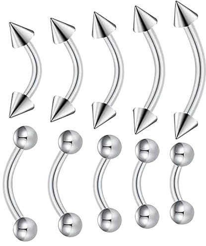 Glanzend Body Piercing Jewelry, 16G Chirurgenstahl Augenbrauen piercing 10 Stück Diaphragma Augenbrauenpiercing gebogenes Langhantel Lippenpiercing 1,2 mm Piercing Lippennagel 6mm 8mm 10mm 12mm 14mm