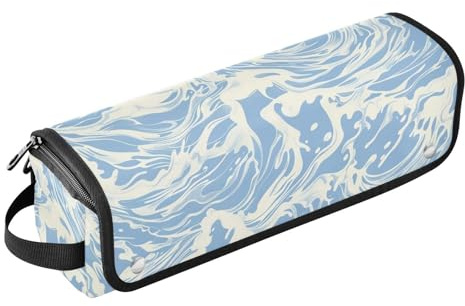 Sac de voyage pour outils de cheveux pour femme et tapis résistant à la chaleur avec fermeture éclair pour fer à friser - Sac de rangement pour fers plats, lisseurs, fers à friser - Bleu clair
