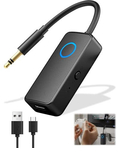 Émetteur Bluetooth 6.0 Récepteur Jack 2 en 1 pour TV Transmetteur Récepteur, Prise Jack 3.5 mm Audio sans Fil Compatible Écouteurs, Casque, Enceinte, Haut Parleur Alternative AirFly Pratique