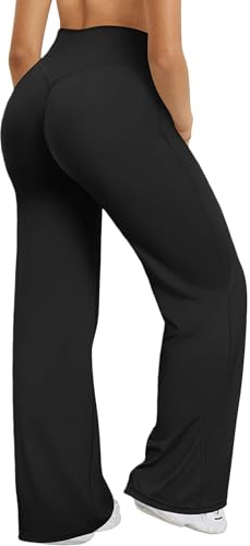 XDSP Pantalons Yoga Femme Taille Haute Pantalon Sport Stretch Élégant Large Pantalon Décontractés Contrôle Ventre Legging Droit Gym Jambe Large Pantalon Confortable de Pilates Jogging Danse Fitness