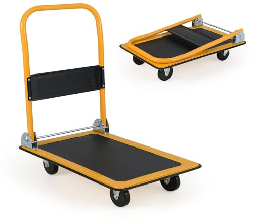 SOARS Carrello Pieghevole con Ruote, Carrello a Piattaforma da Transporto, Capacità 150 KG, con Piattaforma Antiscivolo, per Trasporto, Movimentazione, Demenagement, 73 X 48 X 83 CM (Nero+Giallo)