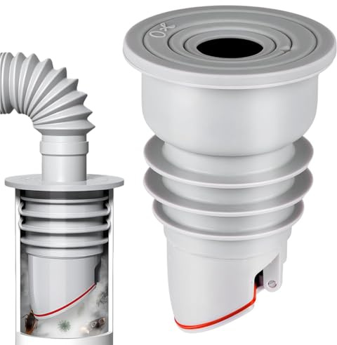 HUZNA Sello de Tubería de Lavadora,35-40mm Gris Sello de Tubería de Drenaje de Lavadora con Tapa,Desodorante Prevención Fugas y Olores, para Cocinas y Lavadoras