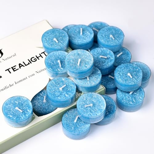 20 Pack Ocean Scented Tealight Candles, About 5-Hour Burn Time | Plant Wax Coloured Candles Gift Set, Small Candles Multipack for Home Decor, Gifts for Christmas Birthday