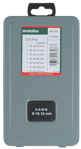 Metabo SDS-plus Pro 4, 2C Bohrersatz – 630584000 – Für die Bearbeitung von Beton, Mauerwerk, Naturstein und Granit – 7-teilig
