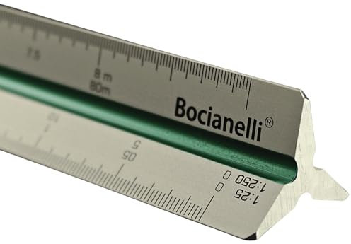 Bocianelli Maßstab Lineal 30 cm Aluminium Dreikantmaßstab Maßstabslineal 1:20 1:25 1:50 1:100 1:125 1:150 1:200 1:500 1:1000 1:1250 1:1500 1:2500 Metall Lineal 30cm für Architekt oder Ingenieur