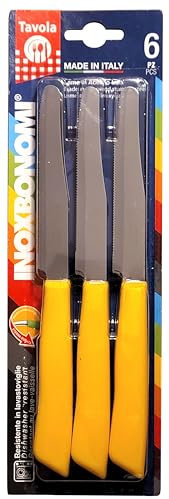 SET 6 COLTELLI DA TAVOLA BONOMI MADE IN ITALY COL. GIALLO LAMA INOX