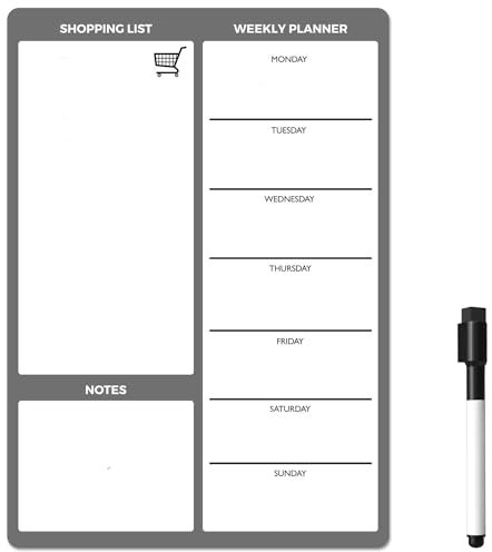 TMS A4 Weekly Meal Planner for Fridge | Magnetic Whiteboard Calendar and Shopping List | Use for Food Prep and Family Planning | Dry Wipe Memo Board for Kitchen | Made in The UK [30 x 21cm]