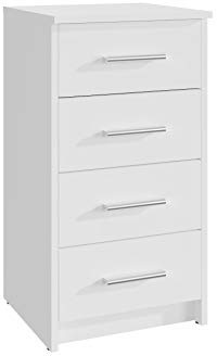 MATKAM Kommode Bodo 4S mit Vier Schubladen, H/B/T 75 x 40 x 35 cm, Griffe in Metall-Optik, Führungsschienen aus Metall (Weiß)