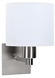 FORLIGHT LYON Aplique de Pared para Dormitorio de Níquel Satinado y Pantalla Textil Blanca. Lámpara para Cabecero de Cama. Para Bombilla E27