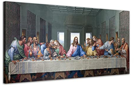 ZHONGYUTONG L'Ultima Cena Stampe Su Tela Con Cornice Leonardo Da Vinci Famosi Dipinti Ad Olio Riproduzione Classica Decorazione Di Gesù Per Cucina Camera Da Letto Soggiorno (50x100cm)