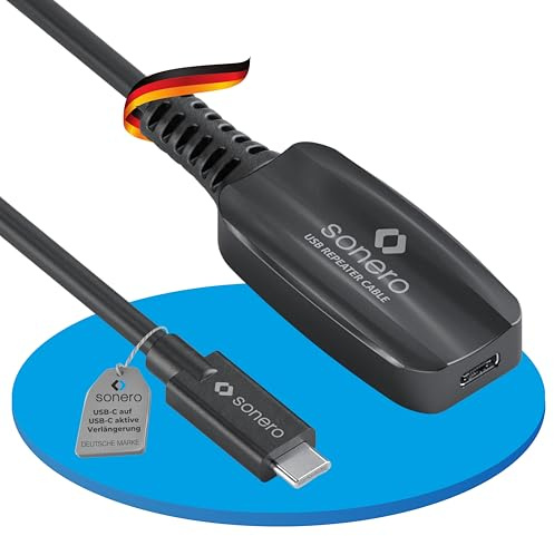 Sonero® Cavo USB 3.2, cavo di prolunga attivo con amplificatore di segnale, cavo dati, da USB-C maschio a USB-C femmina, 5 GB/s, 10,0 m, nero