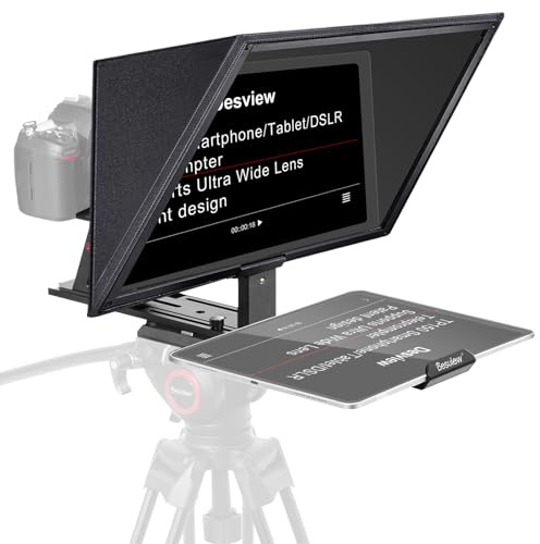 Desview TP150 Teleprompter, 15 Zoll Teleprompters aus Aluminiumlegierung mit Fernbedienung und App Kompatibel mit Smartphone iPad iOS/Android-Tablet DSLR-Kamera für Videoaufnahme und Live-Streaming