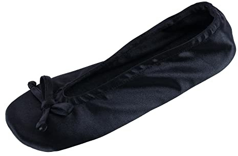 CTM Ballerina da donna in raso, scarpe da casa, nero, Medium