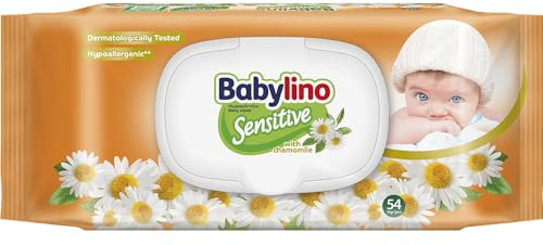Babylino Sensitive Baby Tücher mit sanftem Kamille-Duft, 98% natürliche Formel, die den pH-Wert der Haut wiederherstellt, 1 Packung mit Frischhalteverschluss, 54 Tücher