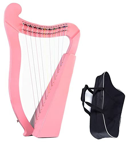 oUyOo Leierharfe, 19 Saiten, Mahagoni, Leier, Harfeninstrument Für Erwachsene, Kinder Und Anfänger, Musikinstrument Mit Stimmschlüssel Und Tragetasche,Rosa