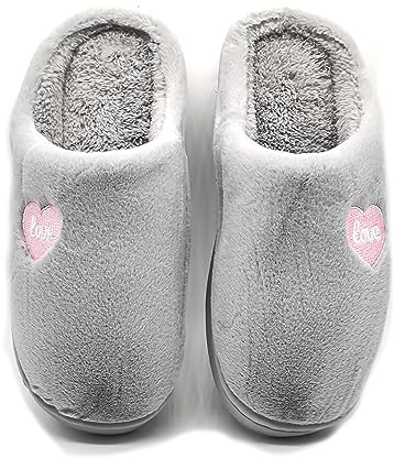 P&L ITALY COLLECTION Zapatillas De Estar por Casa Mujer Invierno Pantuflas Antideslizantes Calido Termico Algodón 220 (Grey Love, numeric_4041)
