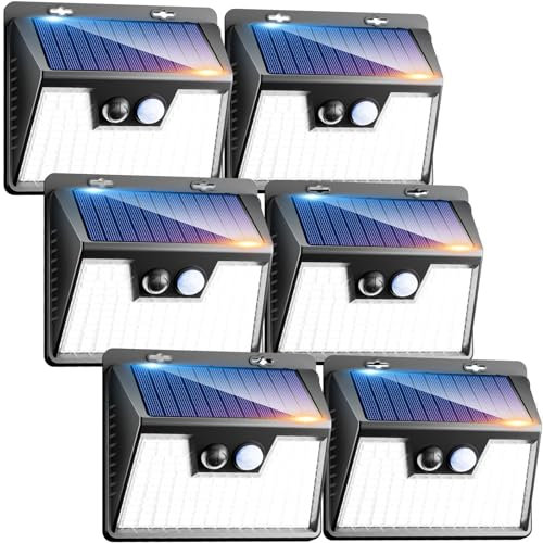kolpop Luce Solare LED Esterno【6 Pezzi / 3 Modos】 Faretti Solari a Led da Esterno con Sensore di Movimento, Luci Solari Esterno IP65 Impermeabile Lampada Solare da Esterno per Giardino Garage Patio