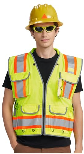 AYKRM cotton safety vest for men High Vis Reflective work security construction vest ipad Pocket