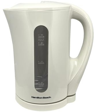 Hamilton Beach Essential Plastic Electric Kettle, 1.7L, Boil Dry Protection, Detachable Filter, Ergonomic Design, Pull Lid, Makes 7 Cups, Auto Shut Off, Water Level Window - HB1107C, Cream