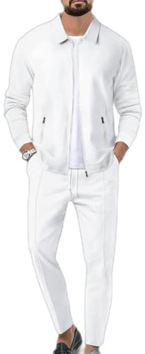 Veriliss Men's Tracksuits 2 Pieces Waffle Soft Hoodies Sweatsuit Sets Workout Top & Bottom Sets Sports Jogging Suit Set Trendy Catdigna Jacket Suit Summer Outfits(White,XL)